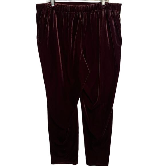 Marla Wynne Plum Velvet High Waisted Pants Womens XL Pull-on Pleated Velour - Picture 5 of 10